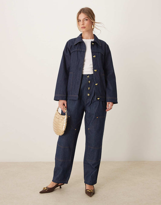 Ghospell high waisted denim jeans co-ord in indigo blue
