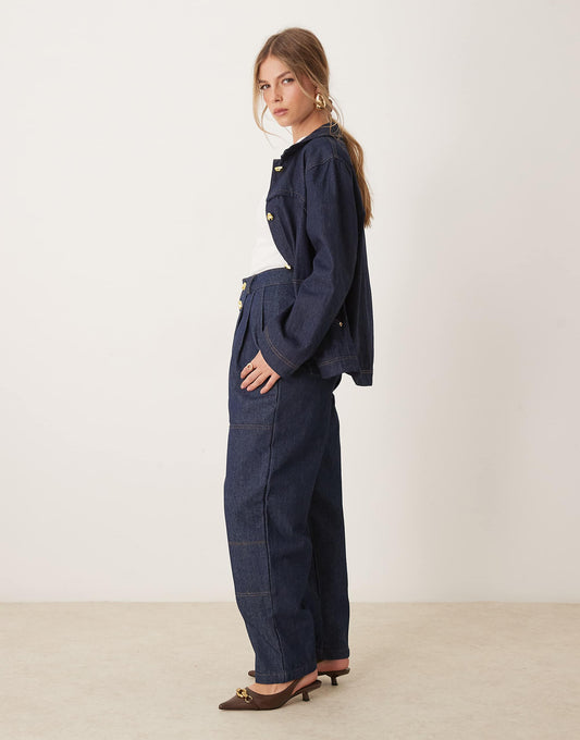 Ghospell high waisted denim jeans co-ord in indigo blue