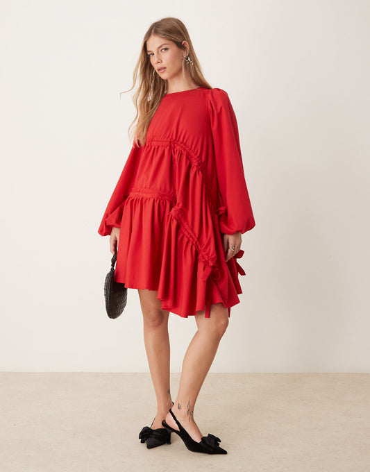 Ghospell ruched mini dress in red