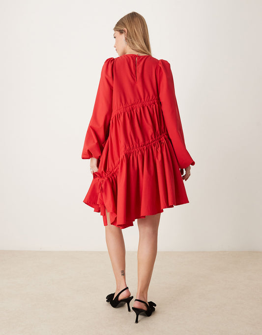 Ghospell ruched mini dress in red