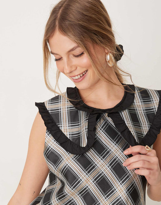 Ghospell oversized collar mini dress in black and white