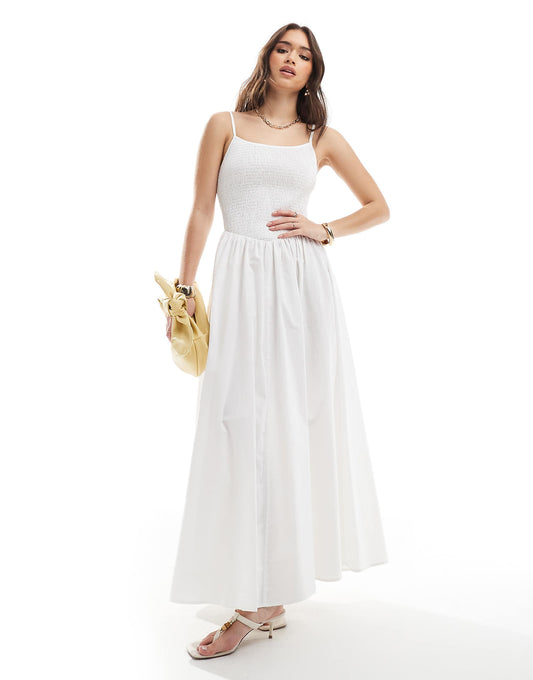4th & Reckless shirred cami v waist ruched skirt maxi dress in white