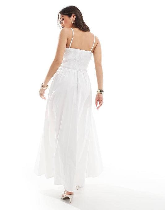 4th & Reckless shirred cami v waist ruched skirt maxi dress in white