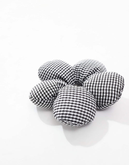 Glamorous flower hair scrunchie in black and white gingham