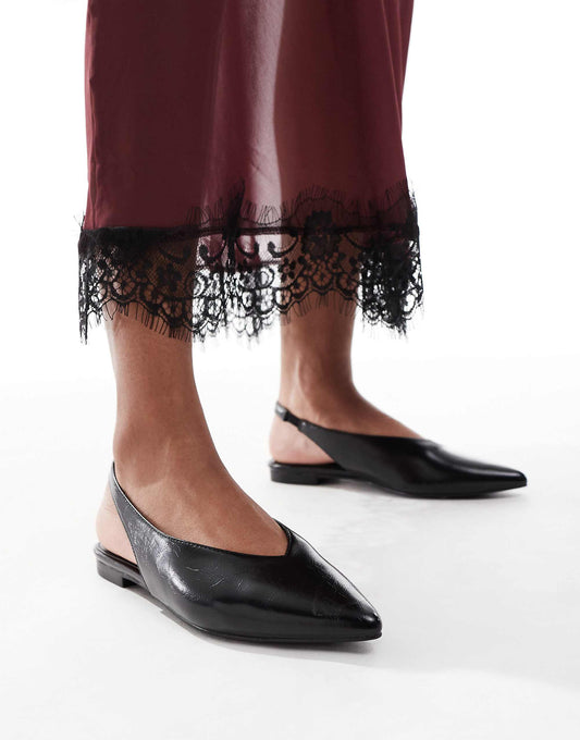 schuh Lace sling back flat shoes in black
