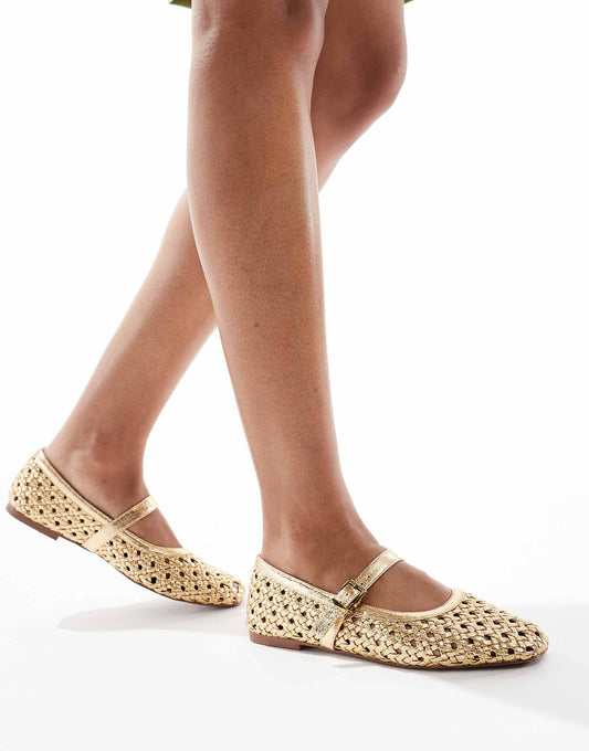 schuh Lexie woven mary janes in gold