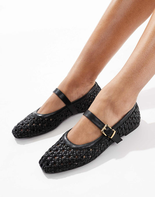 schuh Lexie woven mary janes in black