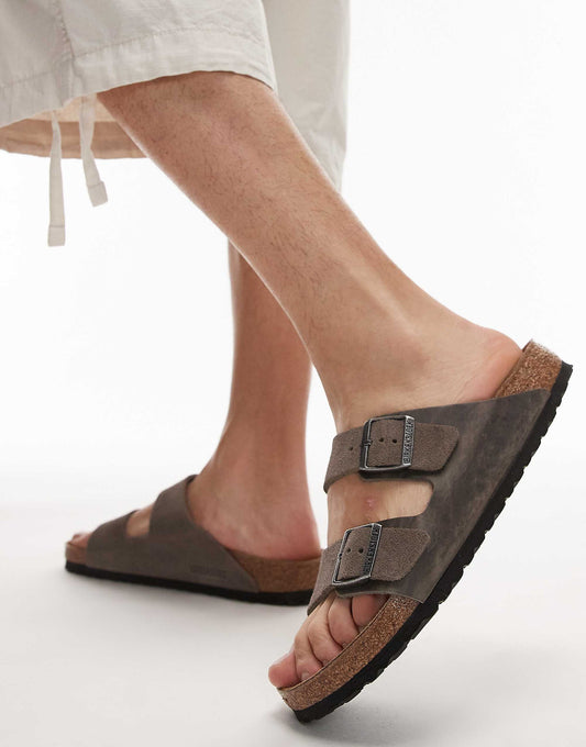 Birkenstock Arizona oiled leather sandal in concrete grey