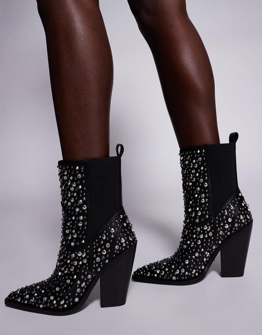Azalea Wang Rohini studded western boots in black