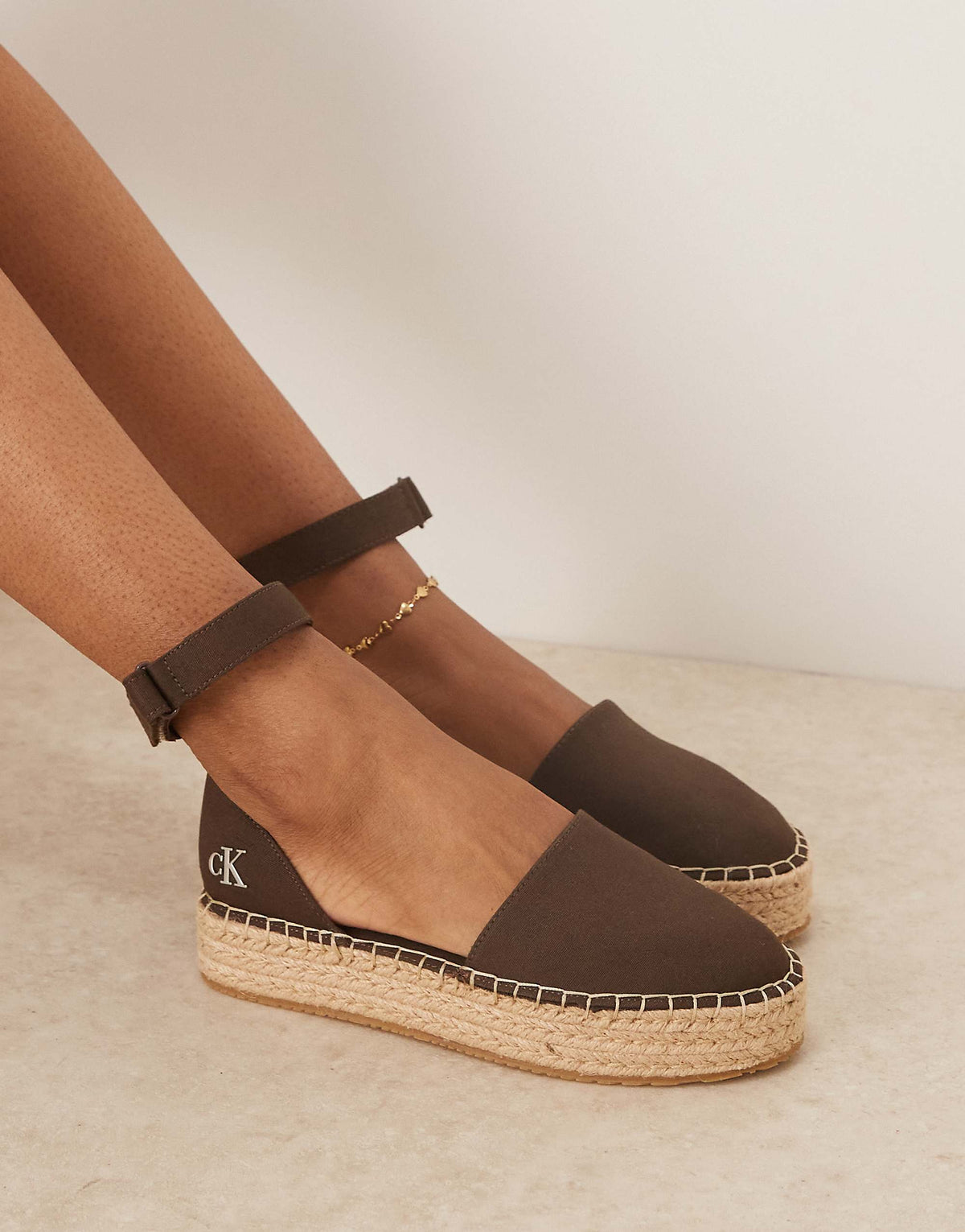 Calvin Klein Jeans espadrille flatform sandals in brown