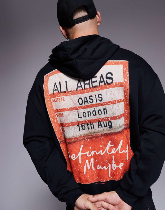 هودي كبير الحجم للجنسين من ASOS DESIGN مع طبعات Oasis باللون الأسود