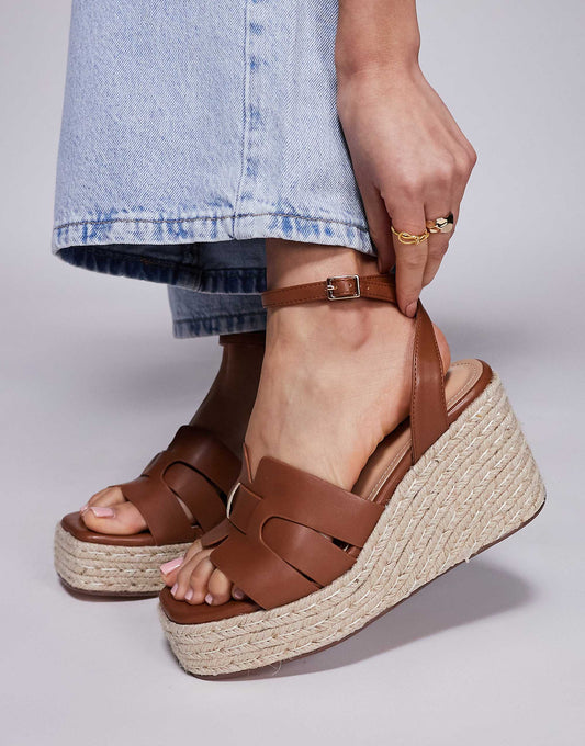Simmi London Bellamy mid heeled espadrille wedges in tan