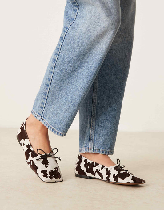 ASOS DESIGN Lotus premium suede ballets in cow print