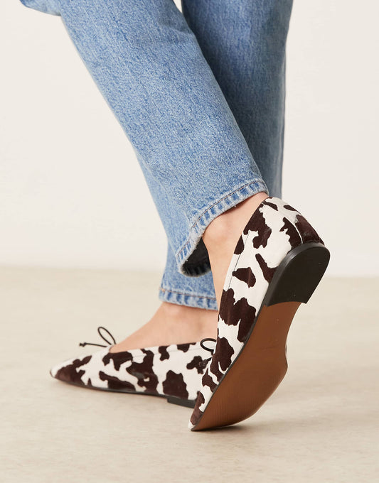 ASOS DESIGN Lotus premium suede ballets in cow print