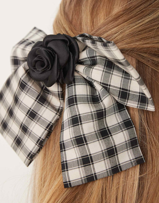 Dream Sister Jane check print hair bow co-ord in black and white