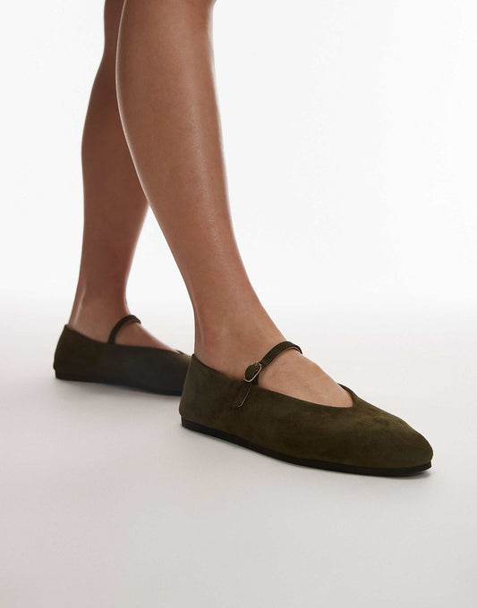 ARKET mary jane suede ballet flats in khaki