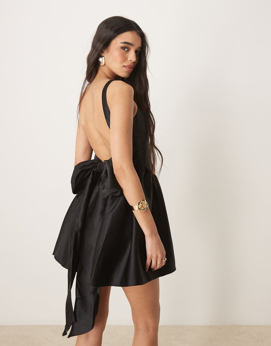 Six Stories bow back mini dress in black
