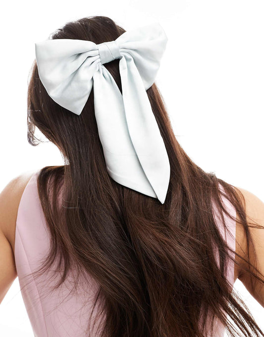 Six Stories Bridesmaid satin hair bow clip in ice blue