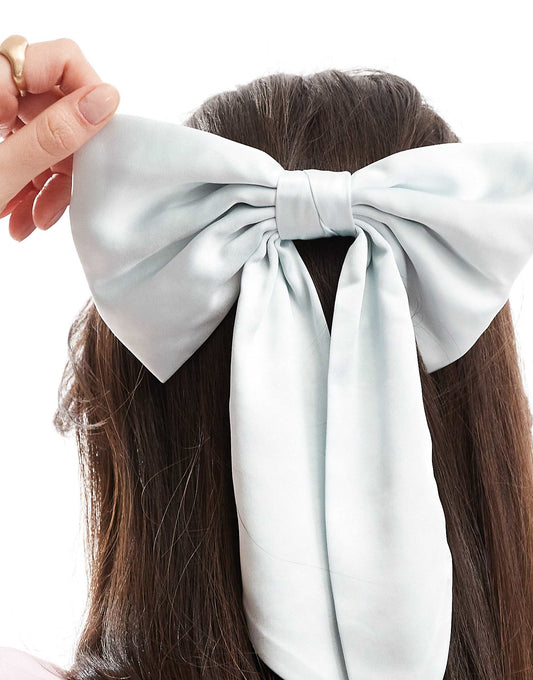 Six Stories Bridesmaid satin hair bow clip in ice blue
