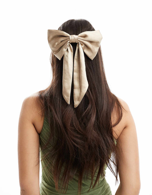 Six Stories Bridesmaid satin hair bow clip in gold