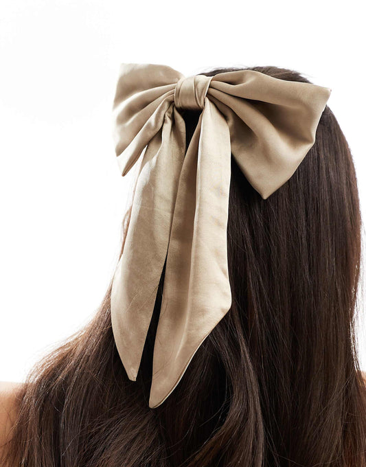 Six Stories Bridesmaid satin hair bow clip in gold