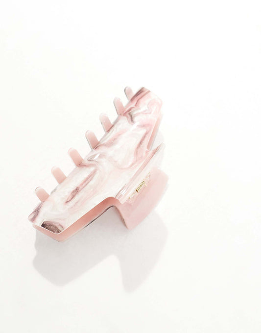 Pieces large hair claw in pink and brown marble effect