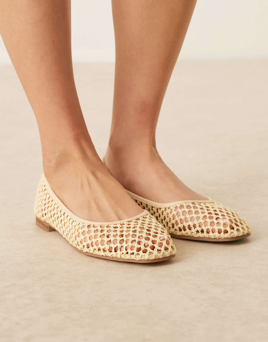 ASOS DESIGN Wide Fit Lagoon weave ballet shoes in buttermilk