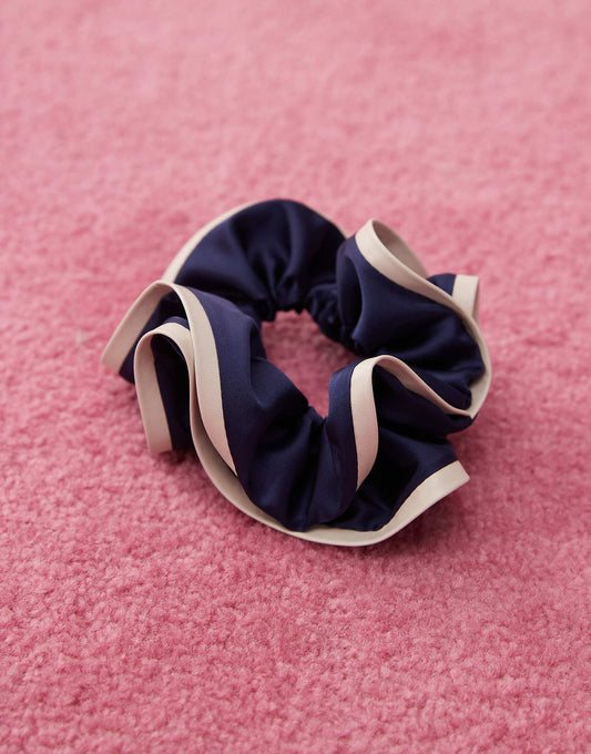 Reclaimed Vintage satin scrunchie with contrast trim in navy