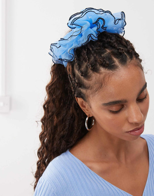 Reclaimed Vintage oversized scrunchie with contrast trim in blue