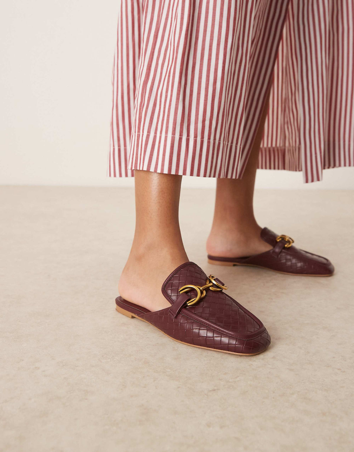 ASOS DESIGN Mosaic flat loafer mules in burgundy weave