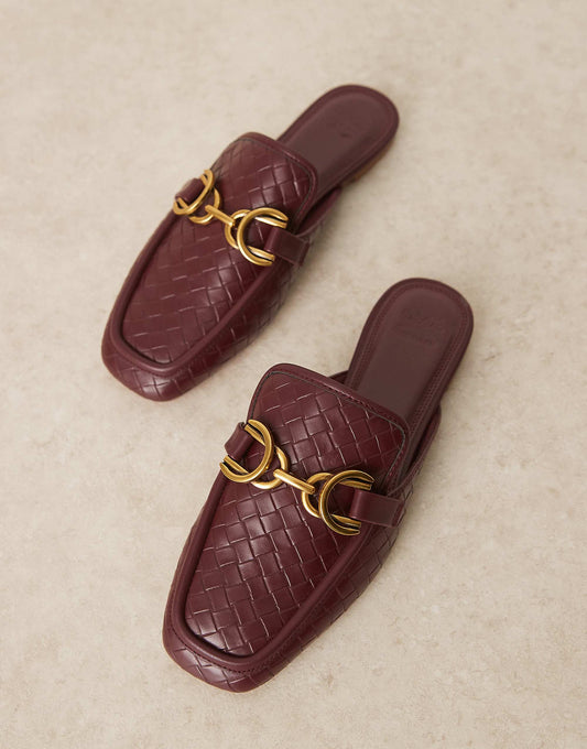 ASOS DESIGN Mosaic flat loafer mules in burgundy weave