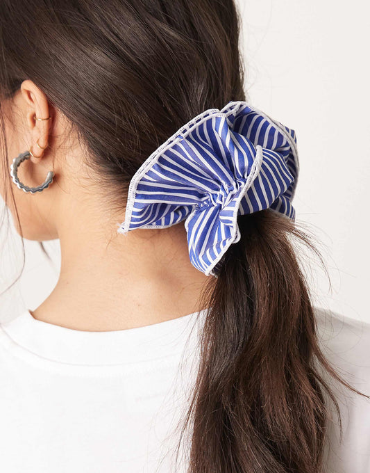 DesignB London navy and white stripe scrunchie