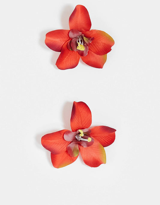 DesignB London pack of 2 flower hair clips in red