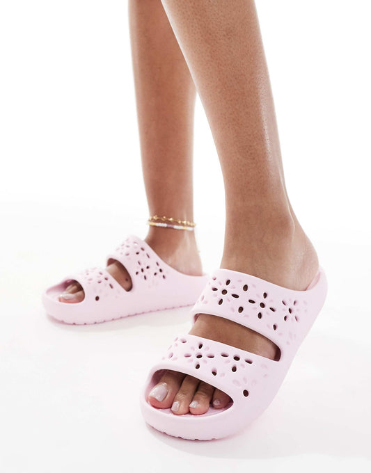 Crocs Classic floral cut out sandals in pink milk