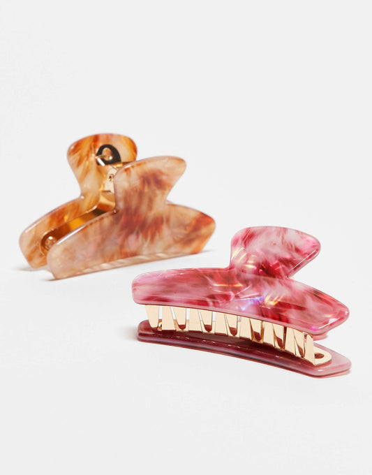Accessorize marble resin hair claw 2 pack in multi