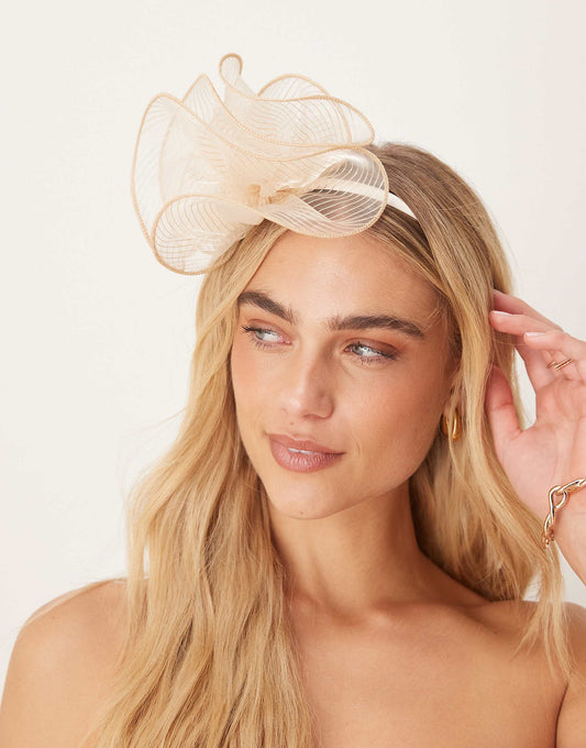 My Accessories plisse soft fascinator in champagne