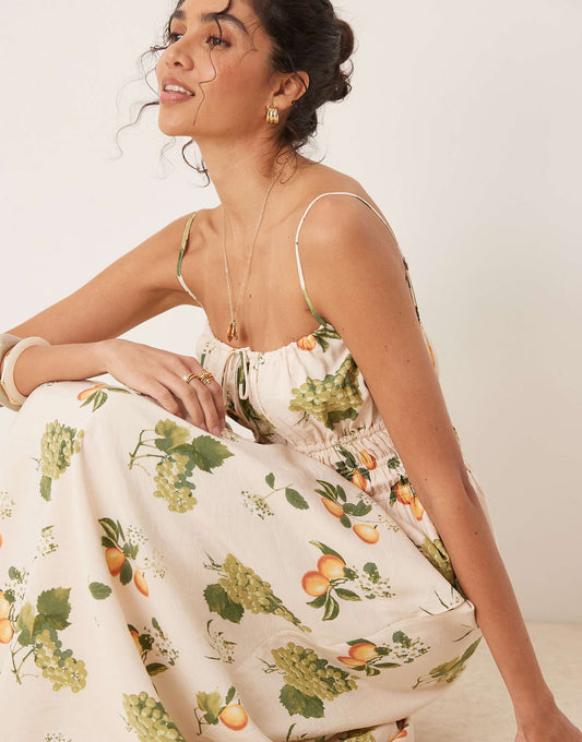 Abercrombie & Fitch soft neck spaghetti strap flowy maxi dress in fruit print