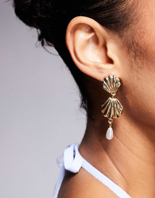 Kaiia exclusive pearl shell drop earrings in gold