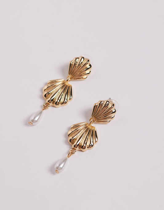 Kaiia exclusive pearl shell drop earrings in gold