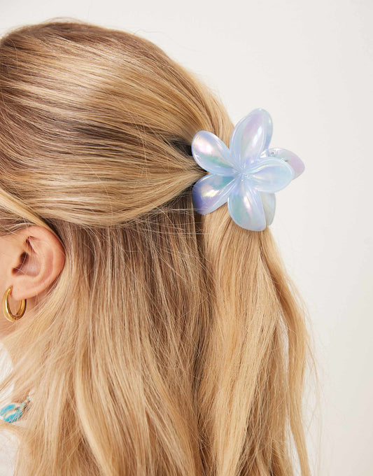 Sui Ava Plumeria metallic flower hair claw in blue