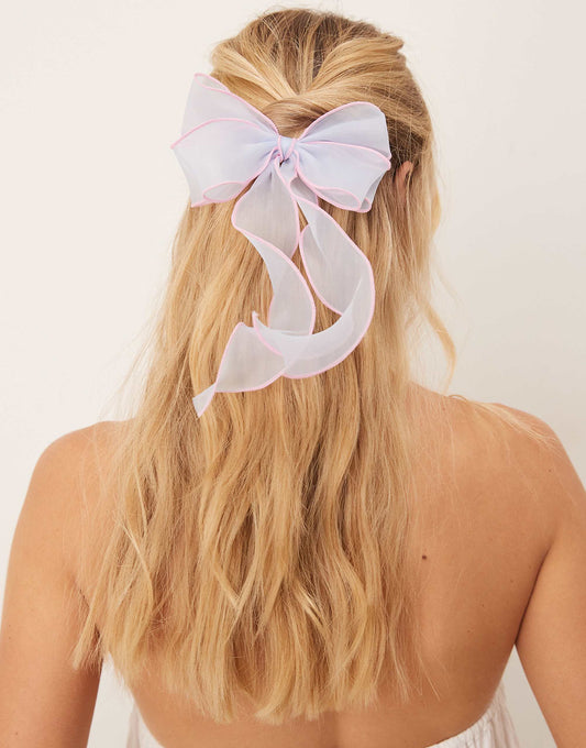 Sui Ava ribbon hair bow with contrast edge in blue