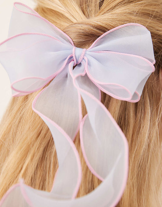 Sui Ava ribbon hair bow with contrast edge in blue