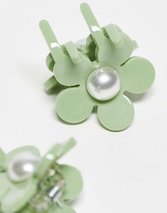 Sui Ava Eva flower pearly mini hair clips in green