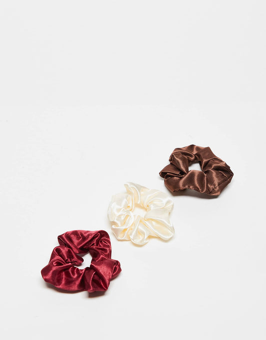 ASOS DESIGN pack of 3 scrunchie hair bands in satin design in multi