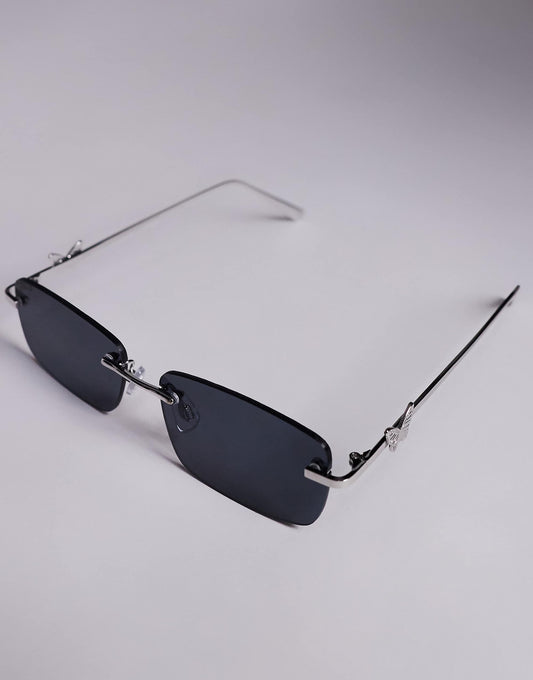 Kaiia exclusive 90s rectangle butterfly detail sunglasses in silver
