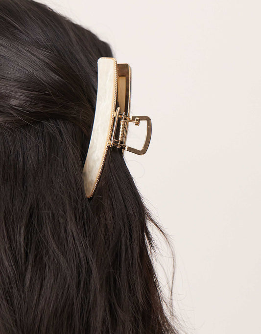 ASOS DESIGN hair claw with faux pearl detail in gold tone