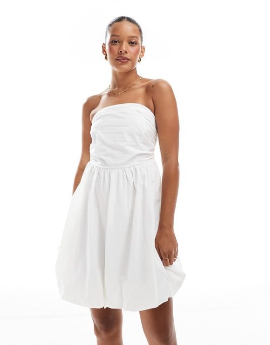 ONLY bubble hem bandeau mini dress in white