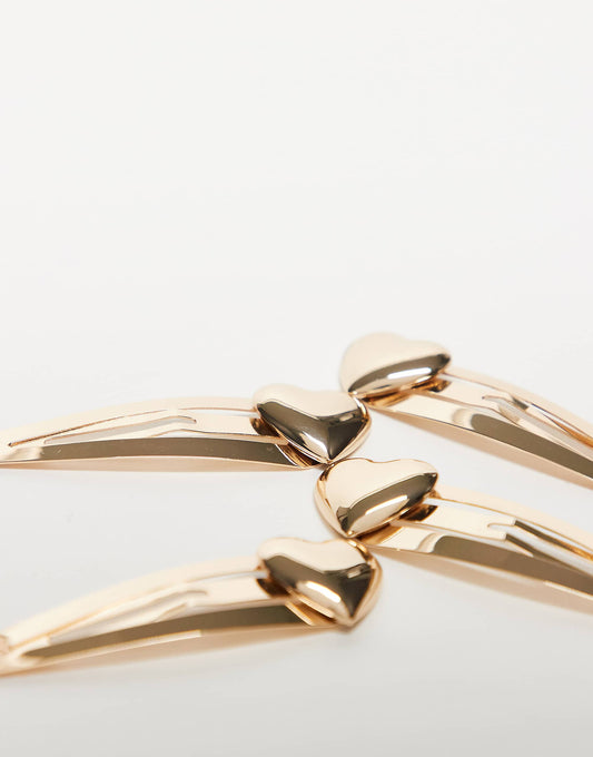 ASOS DESIGN pack of 4 clips with heart detail in gold tone