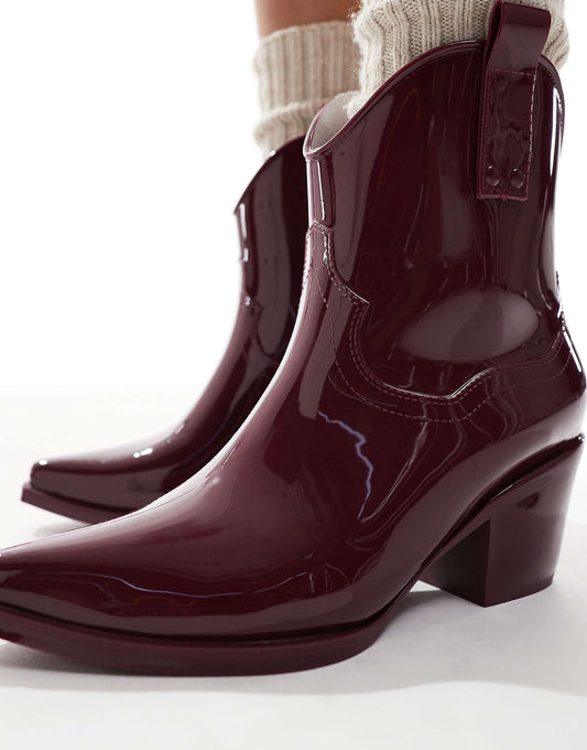 Glamorous welly western boots in burgundy