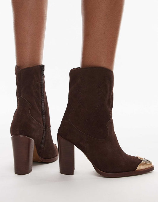 Bronx New-Americana heeled western ankle boots in chocolate suede